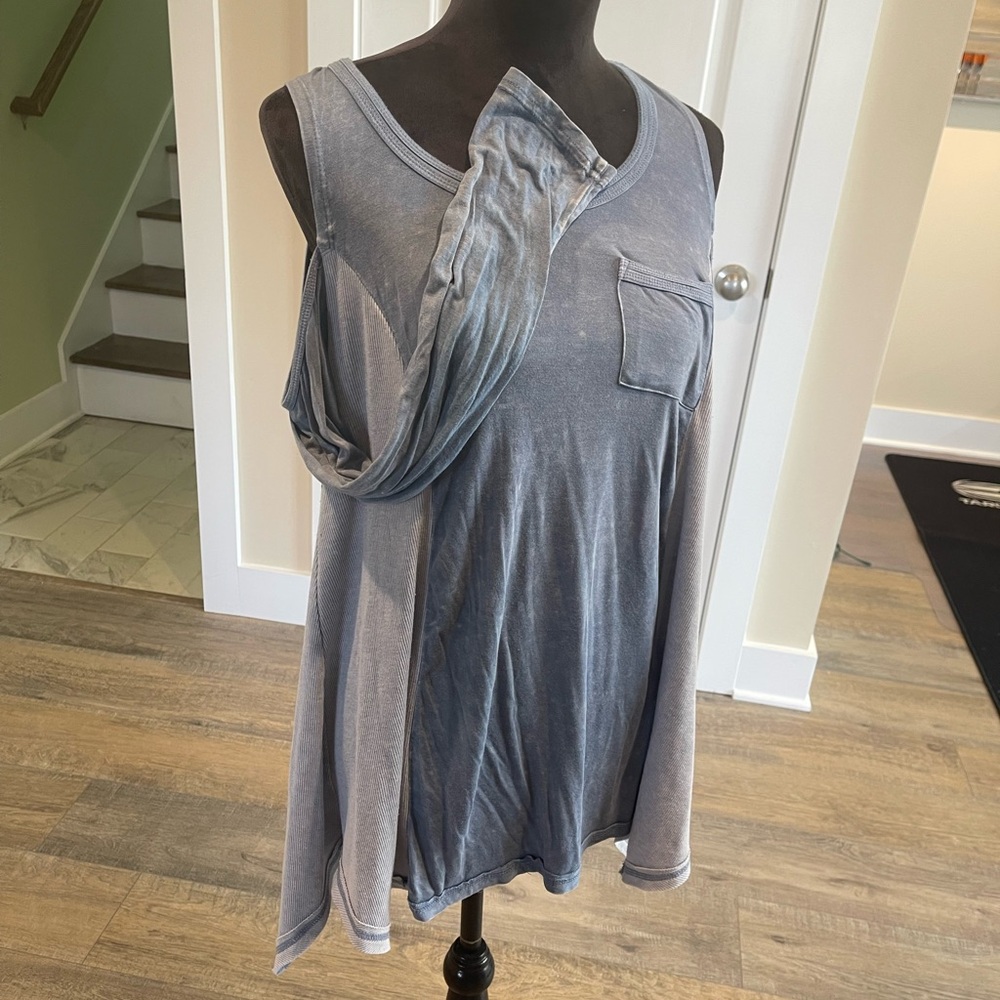 Kori Slate Blue Cold shoulder Top with Pocket